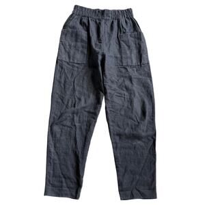 Nehera‎ 100% Linen Dark Gray Pants Lined Patch Pocket Elastic Waist Size 36